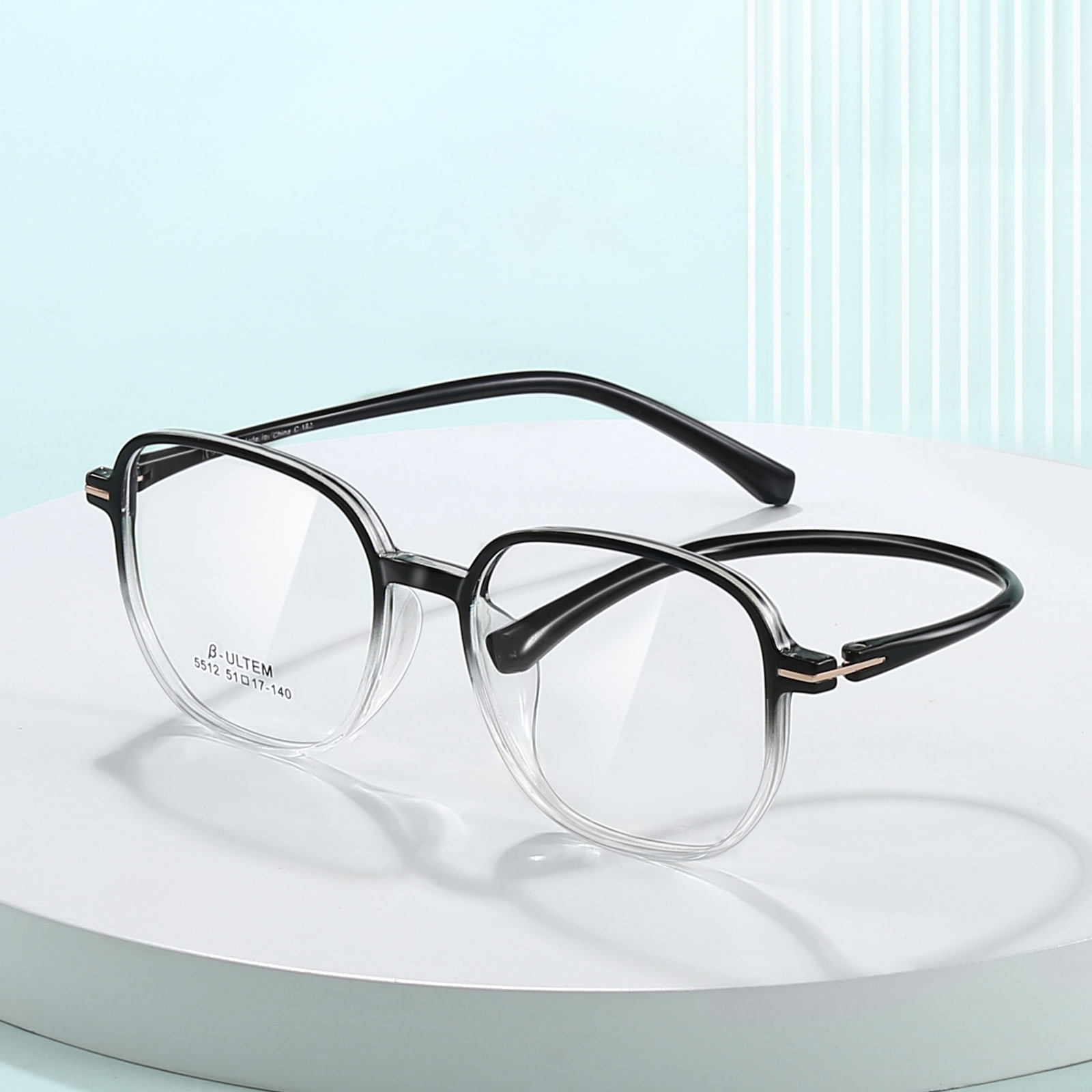 5512 Black Gradient Bílý čtvercový rám Tungsten Titanium Plastová ocel Brýle TR90