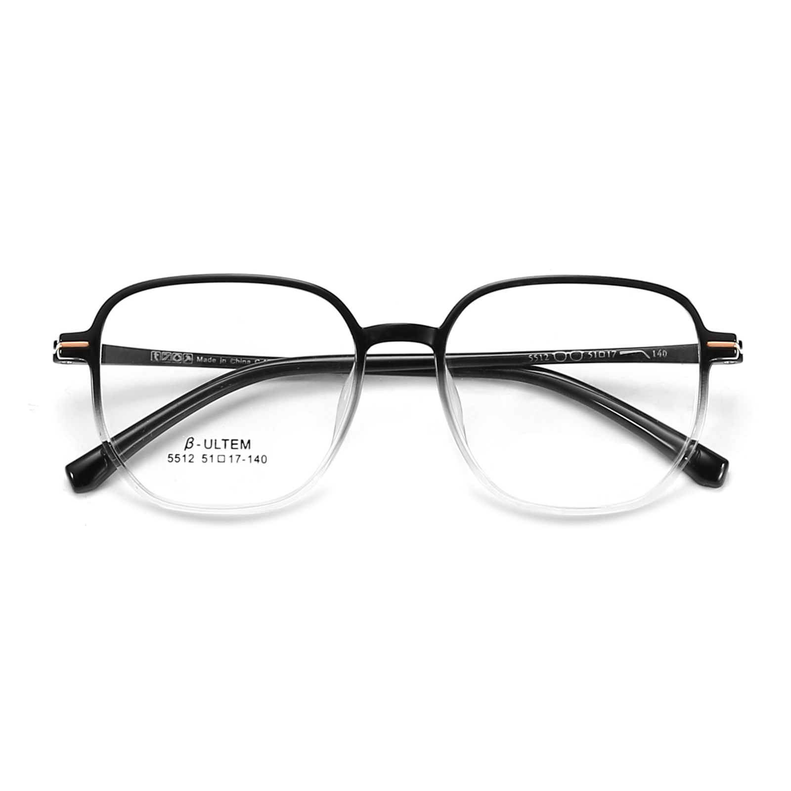 5512 Black Gradient Bílý čtvercový rám Tungsten Titanium Plastová ocel Brýle TR90